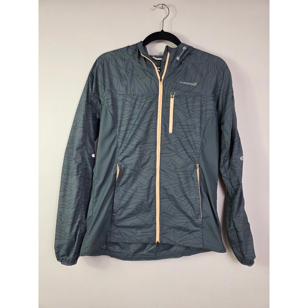 Avalanche Weather Shield Hooded Windbreaker Jacket Grey Orange Geometric Size L